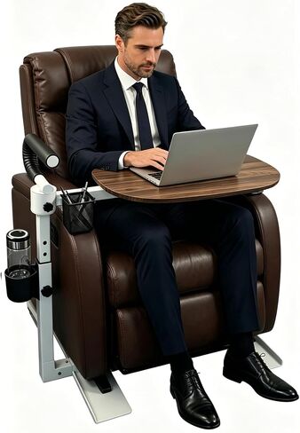 Adjustable Swivel Tray Table for Recliner, 360° Rotating TV Tray Table with Support Handle, Built-in Cup Holder & Metal Pen Holder, Height Adjustable Overbed Side Table for Seniors, Sofa, Bed, Eating, Working in Kuwait