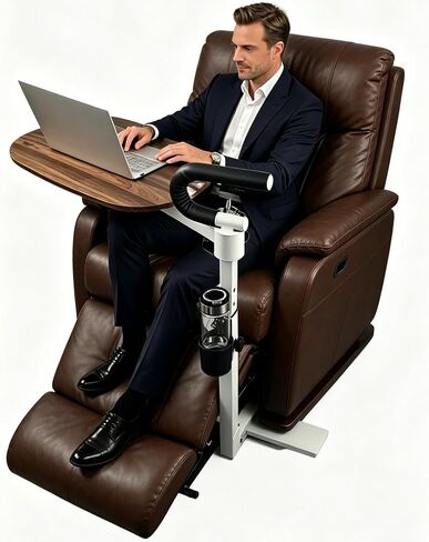 Adjustable Swivel Tray Table for Recliner, 360° Rotating TV Tray Table with Support Handle, Built-in Cup Holder & Metal Pen Holder, Height Adjustable Overbed Side Table for Seniors, Sofa, Bed, Eating, Working in Kuwait