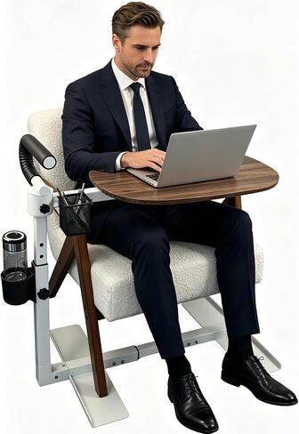 Adjustable Swivel Tray Table for Recliner, 360° Rotating TV Tray Table with Support Handle, Built-in Cup Holder & Metal Pen Holder, Height Adjustable Overbed Side Table for Seniors, Sofa, Bed, Eating, Working in Kuwait