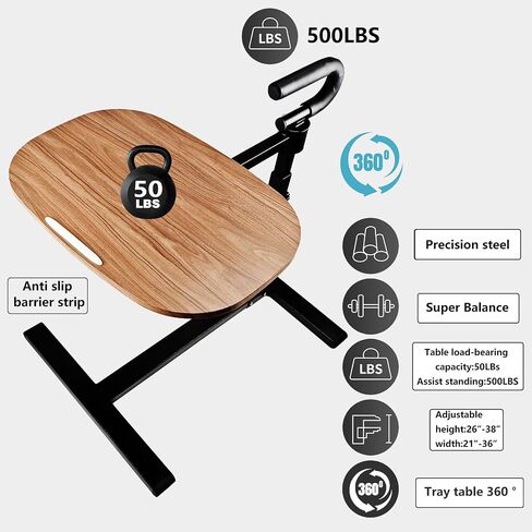 Adjustable Swivel Tray Table for Recliner, 360° Rotating TV Tray Table with Support Handle, Built-in Cup Holder & Metal Pen Holder, Height Adjustable Overbed Side Table for Seniors, Sofa, Bed, Eating, Working in Kuwait