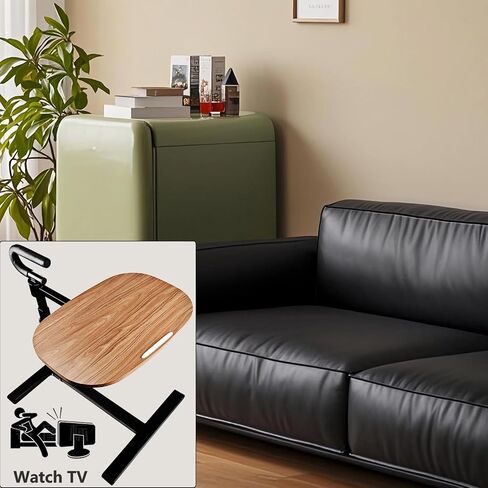 Adjustable Swivel Tray Table for Recliner, 360° Rotating TV Tray Table with Support Handle, Built-in Cup Holder & Metal Pen Holder, Height Adjustable Overbed Side Table for Seniors, Sofa, Bed, Eating, Working in Kuwait