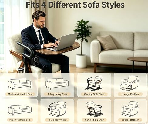 Adjustable Swivel Tray Table for Recliner, 360° Rotating TV Tray Table with Support Handle, Built-in Cup Holder & Metal Pen Holder, Height Adjustable Overbed Side Table for Seniors, Sofa, Bed, Eating, Working in Kuwait