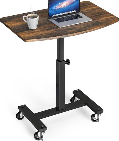 SHW Height Adjustable Mobile Laptop Desk w/Lockable Wheels, Rustic Brown in Kuwait