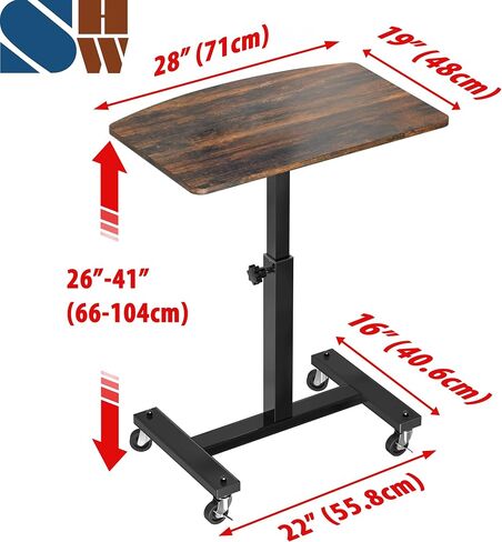 SHW Height Adjustable Mobile Laptop Desk w/Lockable Wheels, Rustic Brown in Kuwait
