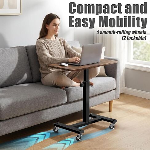 SHW Height Adjustable Mobile Laptop Desk w/Lockable Wheels, Rustic Brown in Kuwait