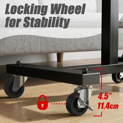 SHW Height Adjustable Mobile Laptop Desk w/Lockable Wheels, Rustic Brown in Kuwait