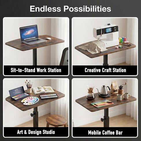 SHW Height Adjustable Mobile Laptop Desk w/Lockable Wheels, Rustic Brown in Kuwait