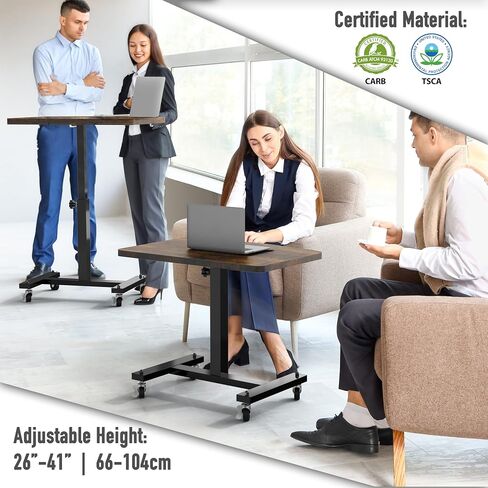 SHW Height Adjustable Mobile Laptop Desk w/Lockable Wheels, Rustic Brown in Kuwait