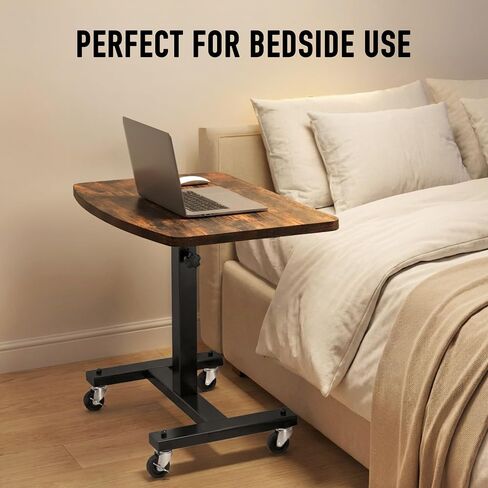SHW Height Adjustable Mobile Laptop Desk w/Lockable Wheels, Rustic Brown in Kuwait