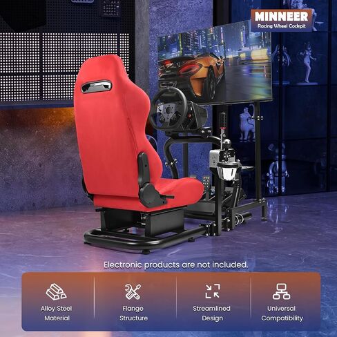 Minneer 50MM Adjustable Racing Cockpit with Red Suede Seat and Monitor Stand Fit for Logitech G29 G920 G923, for Thrustmaster, for Fanatec Adjustable Racing Wheel Stand, Gaming Race Cockpit Without Steering Wheel Pedal Shifter in Kuwait