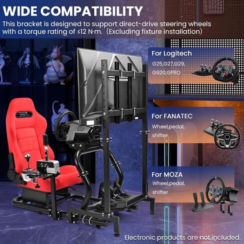 Minneer 50MM Adjustable Racing Cockpit with Red Suede Seat and Monitor Stand Fit for Logitech G29 G920 G923, for Thrustmaster, for Fanatec Adjustable Racing Wheel Stand, Gaming Race Cockpit Without Steering Wheel Pedal Shifter in Kuwait