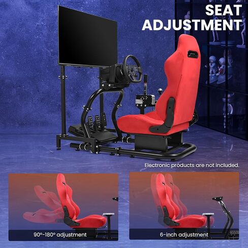 Minneer 50MM Adjustable Racing Cockpit with Red Suede Seat and Monitor Stand Fit for Logitech G29 G920 G923, for Thrustmaster, for Fanatec Adjustable Racing Wheel Stand, Gaming Race Cockpit Without Steering Wheel Pedal Shifter in Kuwait