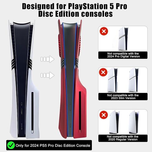 Cover Plates for PS5 Pro Disc Edition with Cooling Vent, PS5 Pro Faceplate ABS Hard Shockproof Anti-Scratch Dustproof Protective Plates, Replacement Side Shell Skin Case for PlayStation 5 Pro -Red in Kuwait