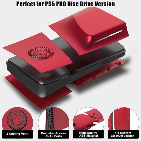 Cover Plates for PS5 Pro Disc Edition with Cooling Vent, PS5 Pro Faceplate ABS Hard Shockproof Anti-Scratch Dustproof Protective Plates, Replacement Side Shell Skin Case for PlayStation 5 Pro -Red in Kuwait