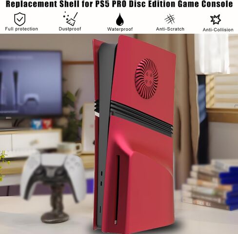 Cover Plates for PS5 Pro Disc Edition with Cooling Vent, PS5 Pro Faceplate ABS Hard Shockproof Anti-Scratch Dustproof Protective Plates, Replacement Side Shell Skin Case for PlayStation 5 Pro -Red in Kuwait