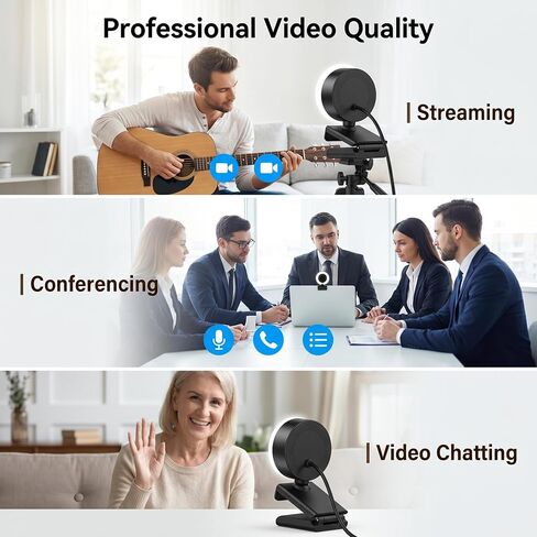 1080P HD Mini Webcam with 3-Color Fill Light, Wide Angle Lens, Noise Canceling Microphone and Tripod, USB C Adapter Included for Laptop Desktop Zoom Skype Streaming Gaming in Kuwait