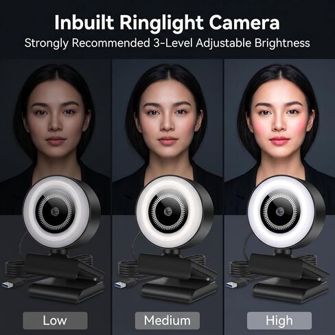 1080P HD Mini Webcam with 3-Color Fill Light, Wide Angle Lens, Noise Canceling Microphone and Tripod, USB C Adapter Included for Laptop Desktop Zoom Skype Streaming Gaming in Kuwait