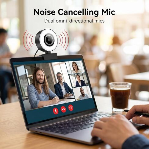 1080P HD Mini Webcam with 3-Color Fill Light, Wide Angle Lens, Noise Canceling Microphone and Tripod, USB C Adapter Included for Laptop Desktop Zoom Skype Streaming Gaming in Kuwait