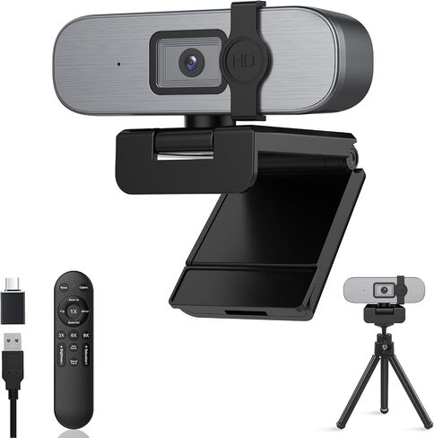 YQE 4K Webcam with Tripod, UHD Web Cam with Microphone, PDAF Autofocus Webcam with Remote Control, Privacy Cover, USB Type-A & A-to-C Adapter Computer Camera for Calling, Zoom/Teams/Facetime/Switch 2 in Kuwait