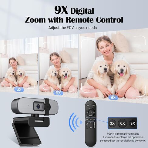 YQE 4K Webcam with Tripod, UHD Web Cam with Microphone, PDAF Autofocus Webcam with Remote Control, Privacy Cover, USB Type-A & A-to-C Adapter Computer Camera for Calling, Zoom/Teams/Facetime/Switch 2 in Kuwait