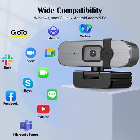 YQE 4K Webcam with Tripod, UHD Web Cam with Microphone, PDAF Autofocus Webcam with Remote Control, Privacy Cover, USB Type-A & A-to-C Adapter Computer Camera for Calling, Zoom/Teams/Facetime/Switch 2 in Kuwait