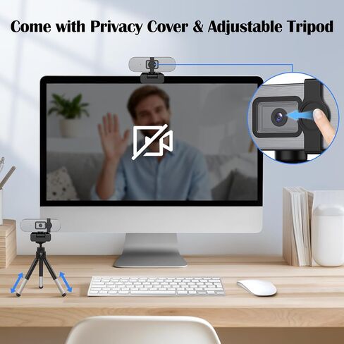 YQE 4K Webcam with Tripod, UHD Web Cam with Microphone, PDAF Autofocus Webcam with Remote Control, Privacy Cover, USB Type-A & A-to-C Adapter Computer Camera for Calling, Zoom/Teams/Facetime/Switch 2 in Kuwait