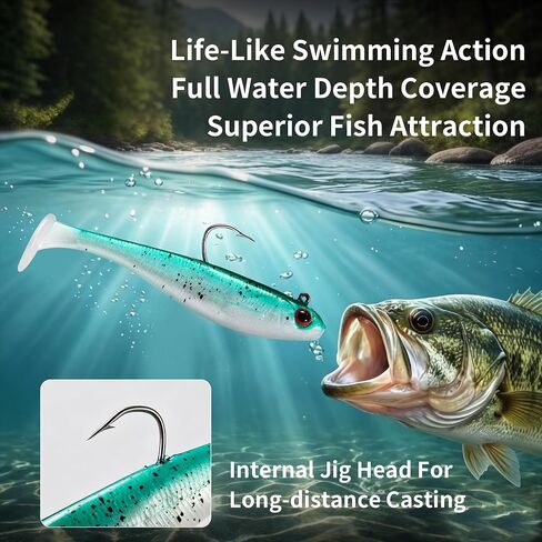 10PCS Soft Fishing Lures, Pre-Rigged Paddle Tail Swimbaits & Curled-Tail Grubs for Bass Fishing. in Kuwait
