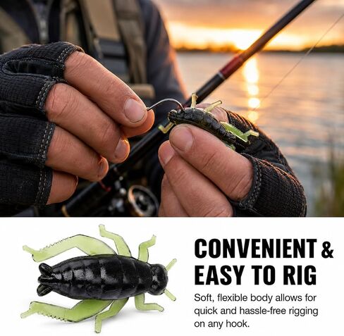 50Pcs Cricket Lures for Fishing, Soft Plastic Baits Rubber Crickets in Kuwait
