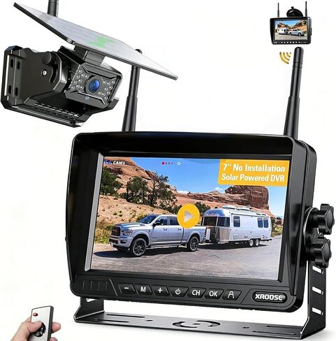 Magnetic Solar Wireless Backup Camera:Plug and Play 7" DVR 1080P Monitor in Kuwait