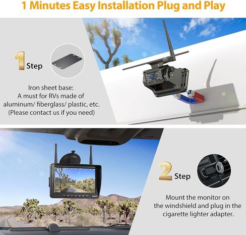 Magnetic Solar Wireless Backup Camera:Plug and Play 7" DVR 1080P Monitor in Kuwait
