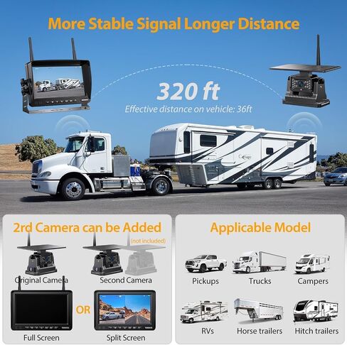 Magnetic Solar Wireless Backup Camera:Plug and Play 7" DVR 1080P Monitor in Kuwait