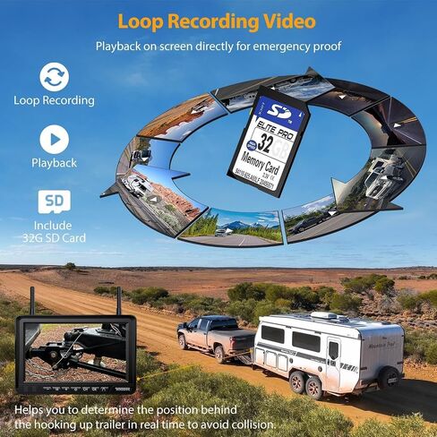 Magnetic Solar Wireless Backup Camera:Plug and Play 7" DVR 1080P Monitor in Kuwait