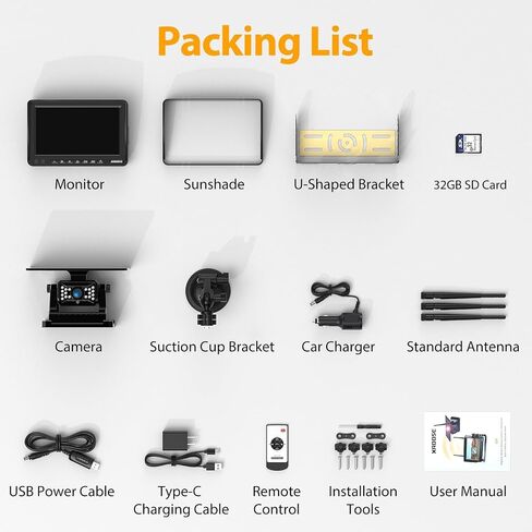 Magnetic Solar Wireless Backup Camera:Plug and Play 7" DVR 1080P Monitor in Kuwait