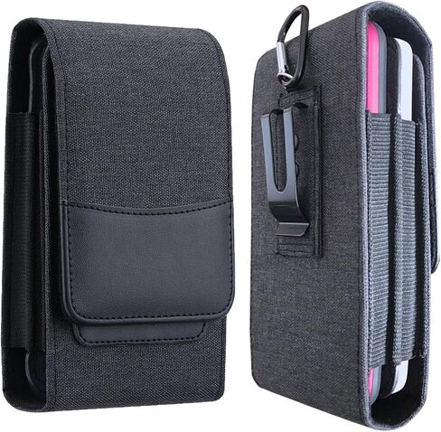 One Case Two Phones, Dual Phone Holster Pouch with Belt Clip, Hook and Loop Closure for iPhone 17 16 15 14 13 12 Pro Max, Moto G15,Edge 50,Galaxy Note 20 Ultra, S25 Ultra S24+A56-Black in Kuwait