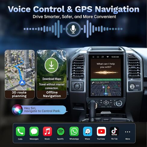 [8Core 4GB+64GB] Car Radio Stereo for Ford F150 2015-2020: 12.1'' Replacement Tesla Style Head Unit with Wireless CarPlay Android Auto Bluetooth 5G WiFi GPS Navigation DSP RDS FM AM Backup Camera in Kuwait