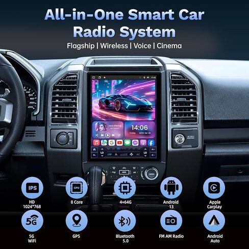 [8Core 4GB+64GB] Car Radio Stereo for Ford F150 2015-2020: 12.1'' Replacement Tesla Style Head Unit with Wireless CarPlay Android Auto Bluetooth 5G WiFi GPS Navigation DSP RDS FM AM Backup Camera in Kuwait