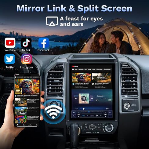 [8Core 4GB+64GB] Car Radio Stereo for Ford F150 2015-2020: 12.1'' Replacement Tesla Style Head Unit with Wireless CarPlay Android Auto Bluetooth 5G WiFi GPS Navigation DSP RDS FM AM Backup Camera in Kuwait