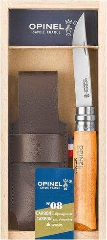 OPINEL No. 08 Carbon Steel Folding Pocket Knife, Beechwood Handle + Sheath in Kuwait