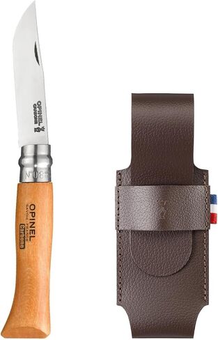 OPINEL No. 08 Carbon Steel Folding Pocket Knife, Beechwood Handle + Sheath in Kuwait