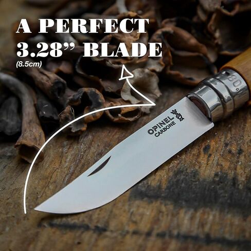 OPINEL No. 08 Carbon Steel Folding Pocket Knife, Beechwood Handle + Sheath in Kuwait