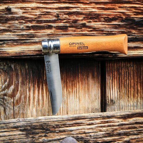 OPINEL No. 08 Carbon Steel Folding Pocket Knife, Beechwood Handle + Sheath in Kuwait