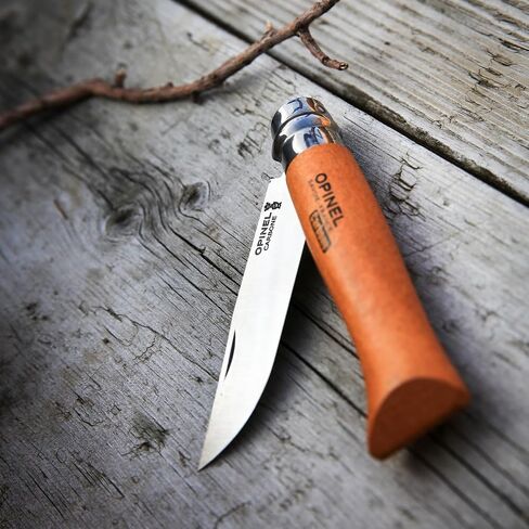OPINEL No. 08 Carbon Steel Folding Pocket Knife, Beechwood Handle + Sheath in Kuwait