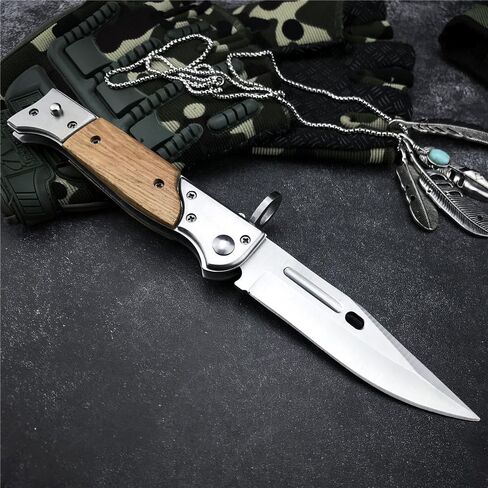 HUAAO 8.66 Inch Camping Knife Portable Folding Pocket Knife Speed Safe Assisted Opening Knives Outdoor Hunting Tactical EDC Survival Self Defense Tools AK47 Flipper Knives for Hiking,Gift for Men in Kuwait