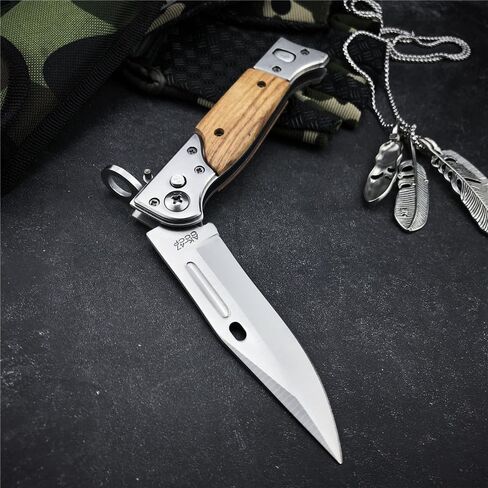 HUAAO 8.66 Inch Camping Knife Portable Folding Pocket Knife Speed Safe Assisted Opening Knives Outdoor Hunting Tactical EDC Survival Self Defense Tools AK47 Flipper Knives for Hiking,Gift for Men in Kuwait