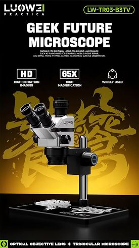LUOWEI LW-TR03-B3TV Trinocular Galileo Microscope, 7-68X in Kuwait