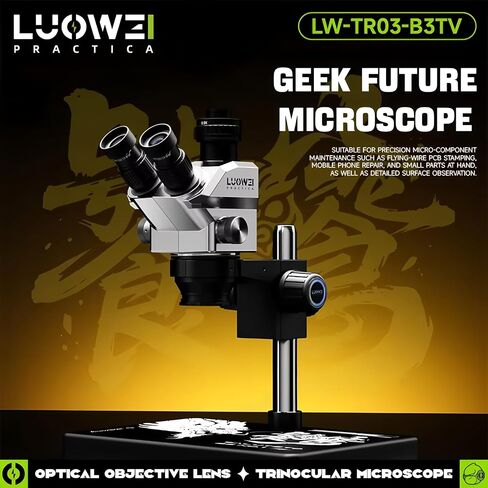 LUOWEI LW-TR03-B3TV Trinocular Galileo Microscope, 7-68X in Kuwait