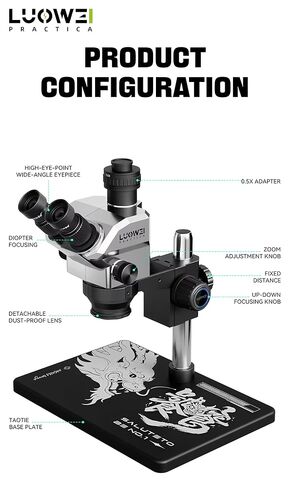 LUOWEI LW-TR03-B3TV Trinocular Galileo Microscope, 7-68X in Kuwait