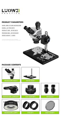 LUOWEI LW-TR03-B3TV Trinocular Galileo Microscope, 7-68X in Kuwait