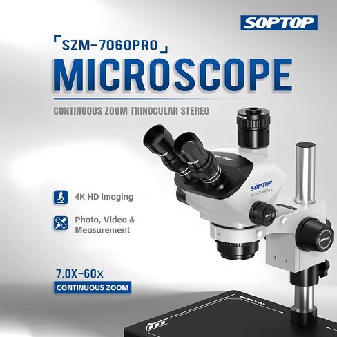 SOPTOP SZM-7060Pro Trinocular Stereo Microscope, 7X-60X Continuous Zoom in Kuwait