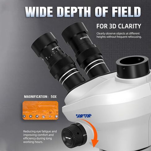 SOPTOP SZM-6565Pro-02 Trinocular Stereo Microscope, 6.5X-65X Zoom, Dual LED in Kuwait